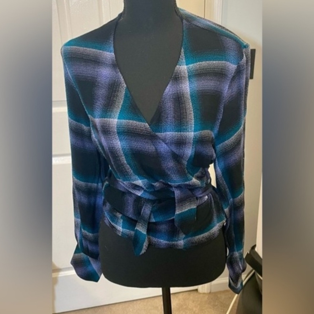 Plaid Wrap Top - Blue and Black
